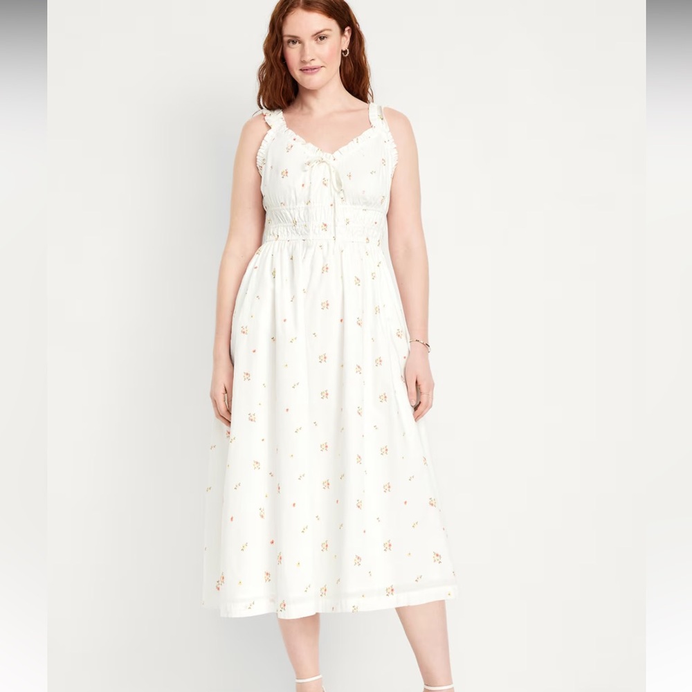 Old Navy Fit & Flare Sleeveless Midi Dress - White Floral Print